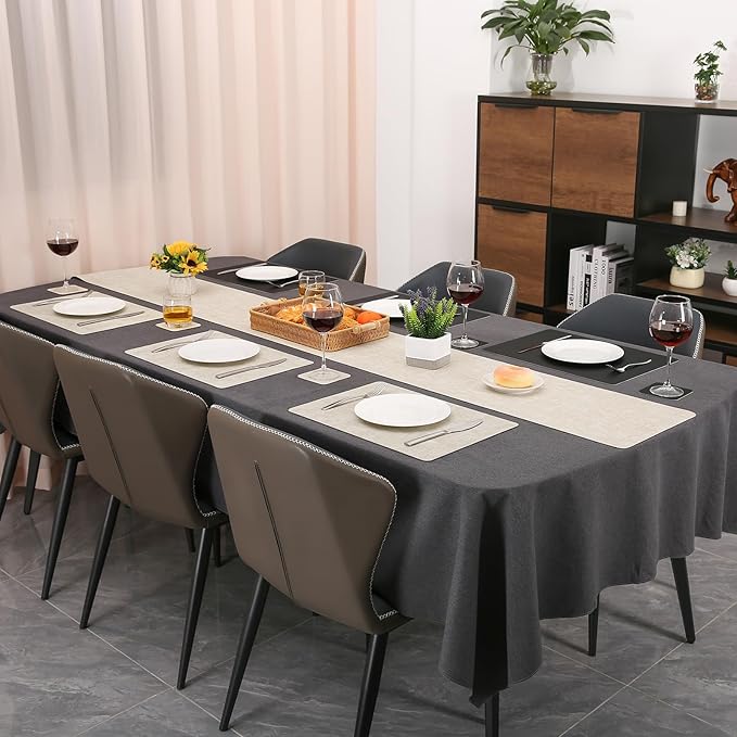 Table Runners 94 Inches Long, Dual-Sided Faux Leather Farmhouse Table Runner Waterproof Non-Slip for Living Room Party Home Decor Holiday Decorations(Cream-White Black, 15 x94 Inch)