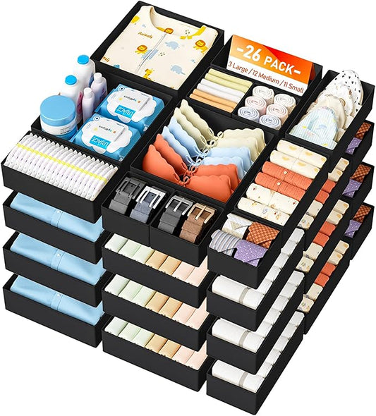 DIMJ Drawer Organizer Clothes Storage - 26 Pack Baby Dresser Organizer for Nursery, Small Fabric Closet Drawer Organizer Bins for Underwears Socks, Foldable Storage Dividers Organization for Bedroom