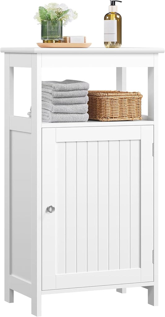 Yaheetech Single Door Floor Cabinet, Bathroom Free Standing Storage Organizer with Adjustable Shelf, Narrow Side Cabinet for Living Room, White