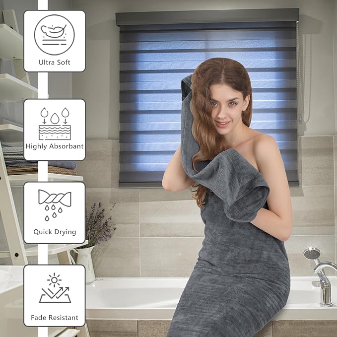 Bath Towel Set 8-Piece Premium Bathroom Towel Set,Extra Soft 2 Oversized Large Bath Sheet 35"x70",2 Hand Towel 16"x31",4 Washcloths 13"x13",Highly Absorbent Quick Dry Microfiber Towel (Grey)