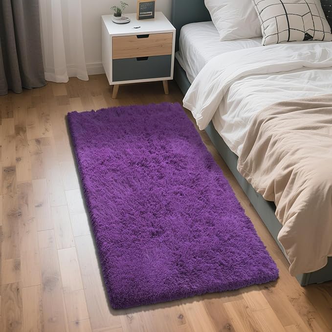 Purple Fluffy Rug Shaggy Area Rug, 2x4 Area Rugs for Girls Bedroom, Soft Cute Baby Play Mat, Indoor Floor Carpet for Teen, Nursery, Preppy Dorm, Plush Aesthetic Bedside Rug