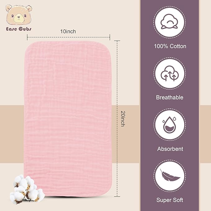 Muslin Burp Cloths Large 100% Cotton Hand Washcloths for Boys & Girls, Baby Essentials Extra Absorbent and Soft Burping Rags for Newborn Registry (Pink, 12-Pack, 20" X10")