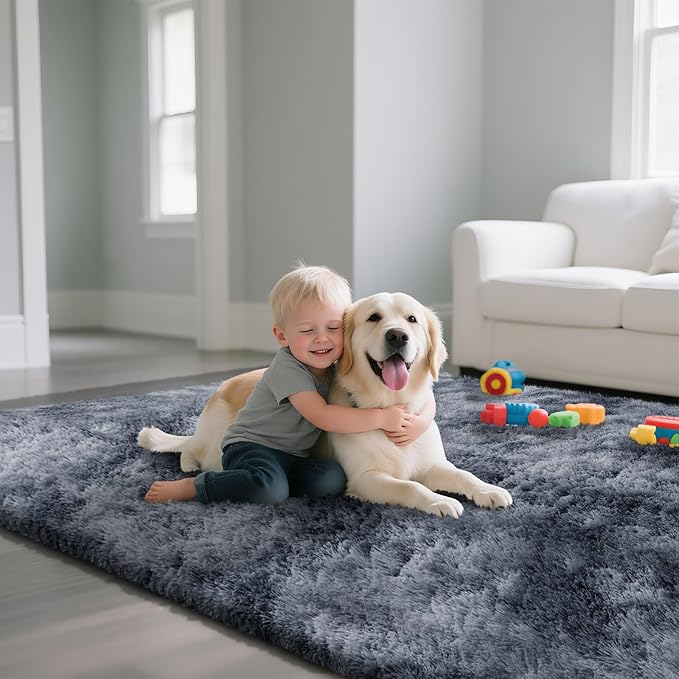 Fluffy Rug Shaggy Area Rug, Mottling Dark Grey 2x4 Area Rugs for Bedroom, Small Bedside Rug, Soft Fluffy Shaggy Entryway Throw Rugs for Living Room Bedroom Kids Room Home Decor