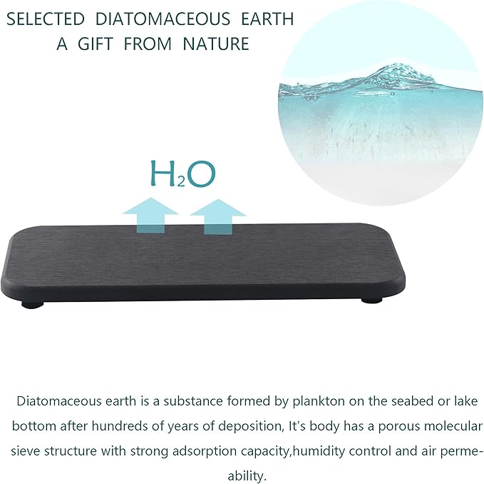 2 Pcs Water Absorbing Stone Trays, Kitchen/Bathroom Sink Soap Dish, Diatomite Tray Used for Hand Soap & Cosmetic Bottles in the Modern Home, 4" W x 9" L, Dark Gray