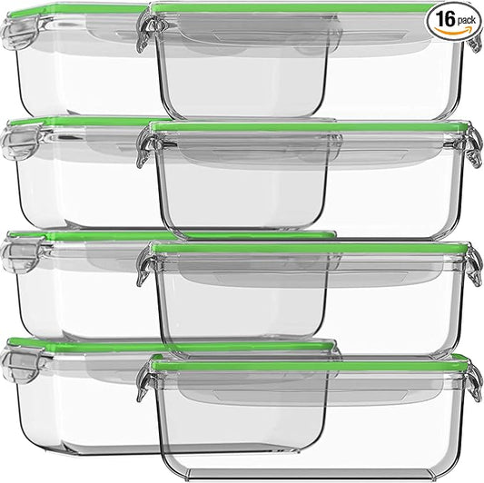 Razab 16 Pc (Set of 8) 30 Oz Glass Meal Prep Containers with Lids, Airtight Large Glass Food Storage Containers, Reusable Leak Proof BPA Free, Freezer to Oven and Dishwasher Safe