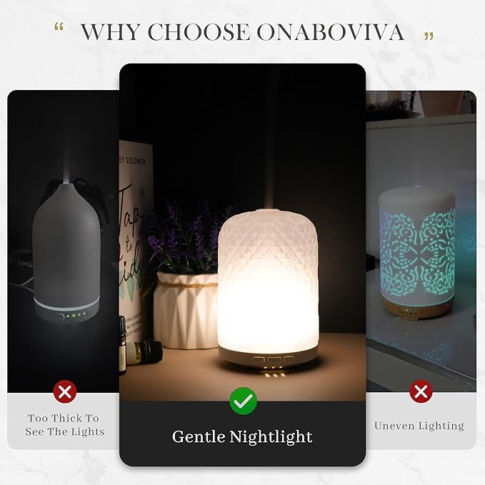Essential Oil Diffuser - 2.4MHz Ultrasonic Glass Diffuser for Home, 120ml, Pulse&Continuous Mist, Bright/Dim/Breathing Lighting, Waterless Auto-Off, Aromatherapy Diffuser with USB Cable