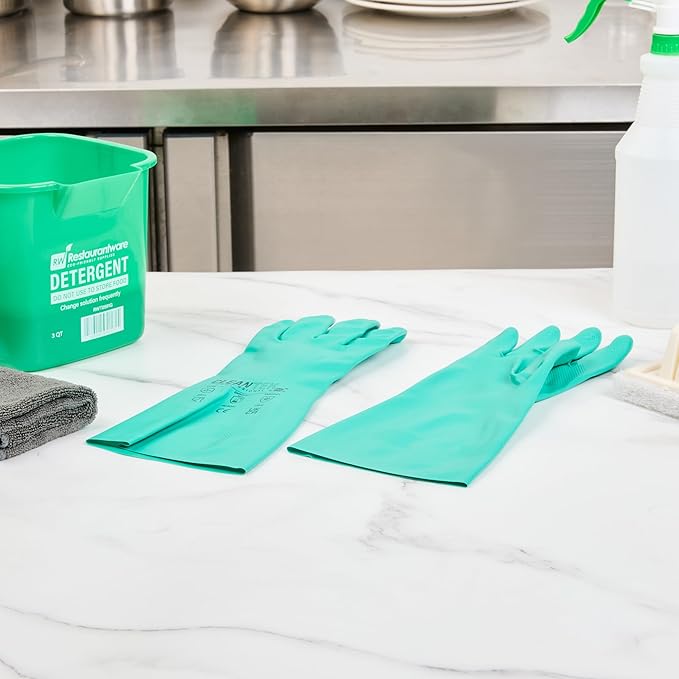 Nitrile Gloves 10 Count 15 mil Chemical Resistant Gloves Abrasion-Resistant Kitchen Cleaning Latex-Free Green