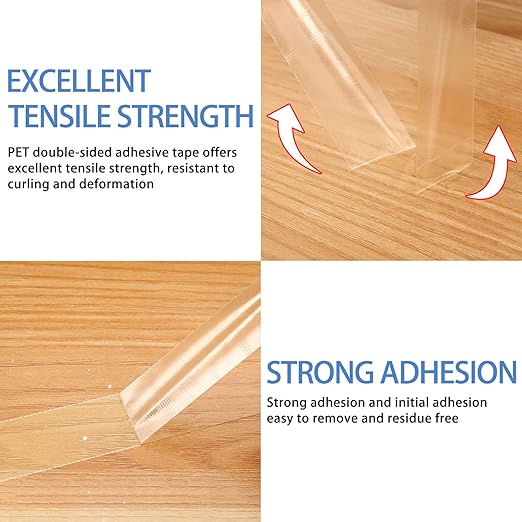 300LSE Double Sided Tape, 1in×45ft Clear Adhesive Mounting Tape Heavy Duty, Removable Picure Hanging Strips, Transparent Scrapbook Stickers, Thin Sticky Tape for Craft, Poster, LED Strips