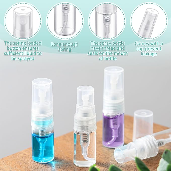 Zhehao 400 Pcs Mini Spray Bottles 2 ml Clear Glass Perfume Bottles Refillable Fine Mist Perfume Atomizer Portable Empty Sample Containers for Cleaning, Essential Oils, Travel(Clear Cap)