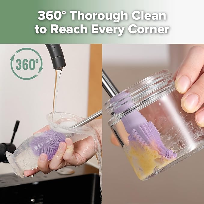 Cleaning Brush Silicone Bottle Brush Double-Ended Soft Silicone Bristles for Breast Pumps, Breast Milk Collectors, Baby Bottles, Teats, Breastmilk Storage Bags, Lavender -1pk