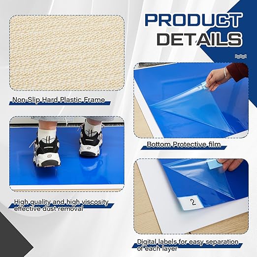 Nuanchu Adhesive Mat Pad Include 1 Sticky Non Slip Base Pad 2 Tacky Dust Mats Construction of 30 Sheets (60 Sheets Total) for Clean Room Science Lab Matting Laboratory Hospital(Blue,18x36 Inches)