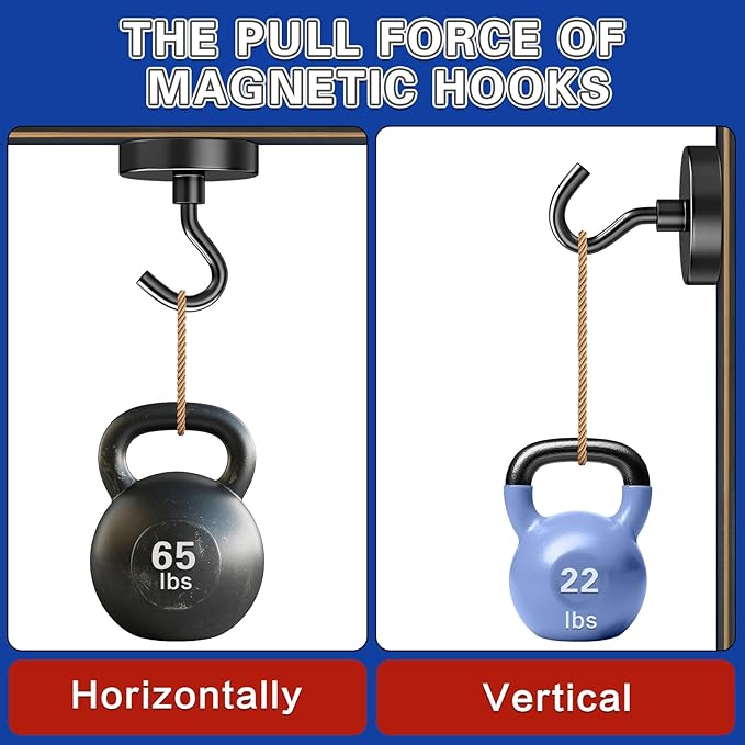 6Pack Strong Magnetic Hooks Heavy Duty, Magnet Hooks, 65lbs Metal Magnetic Hooks for Cruise Cabins, Magnet with Hooks, Magnet Hook, Magnetic Hook for Hanging, Refrigerator, Garage