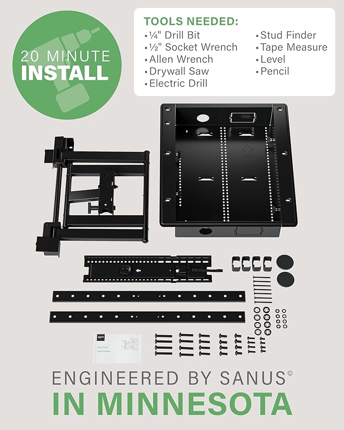 SANUS Recessed TV Wall Mount for 42"-85" Screens - Premium Full Motion TV Mount Tilts, Swivels & Extends for Optimal Views - Easy Install & Low Profile Design - VIWLF128-B2