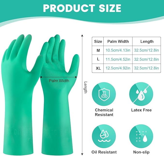 20 Pairs Nitrile Chemical Resistant Gloves, Reusable Heavy Duty Safety Gloves, Resist Household Acid
