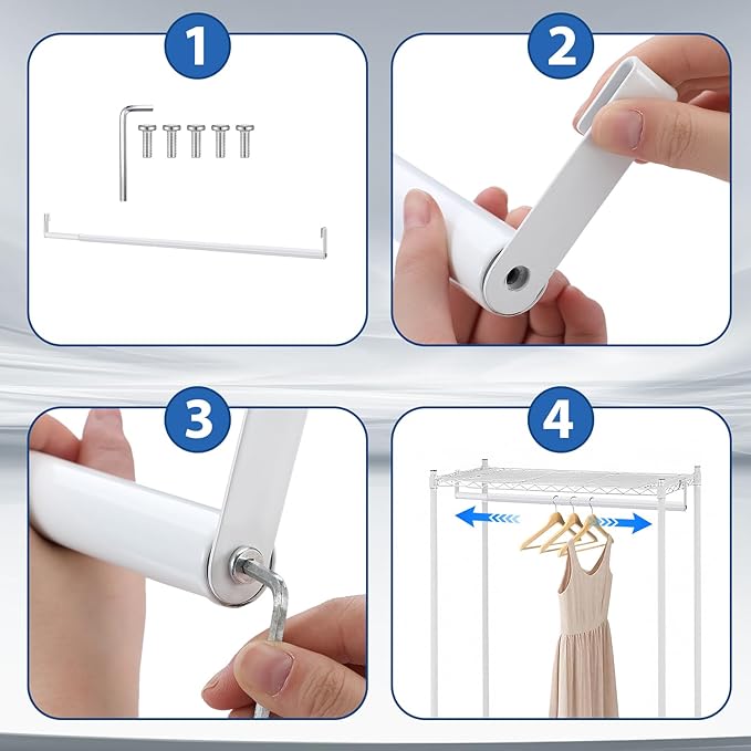 Expandable Closet Rod for Wire Shelf Hanging Clothes Adjustable Heavy Duty Closet Hanging Rod Extender Heavy Duty Hanger Bar Metal Poles for Wardrobes Hanger, 1 Pack(36-60 Inch,White)