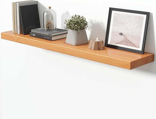 48 Inch Floating Shelves for Wall, 9.3" Deep USA-Sourced Solid Wood Wall Shelves with Heavy Duty Invisible Bracket, Nursery Storage Display Shelf for Living Room, Kitchem, Bedroom, Set of 1, Natural