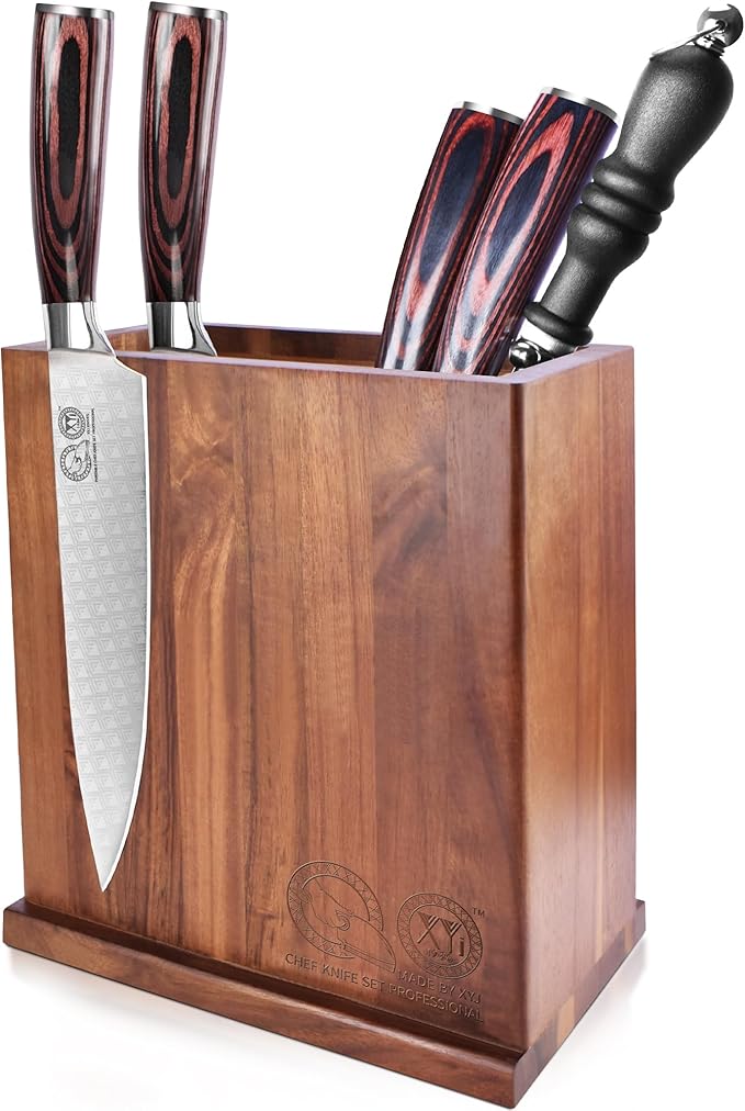 XYJ Magnetic Knife Block Holder,Double Side Magnetic Knife Stand,Acacia Wood,Extra Large Capacity Magnet Knife Storage for Knives and Utensils,Kitchen Organizer Rack Tool Without Knives
