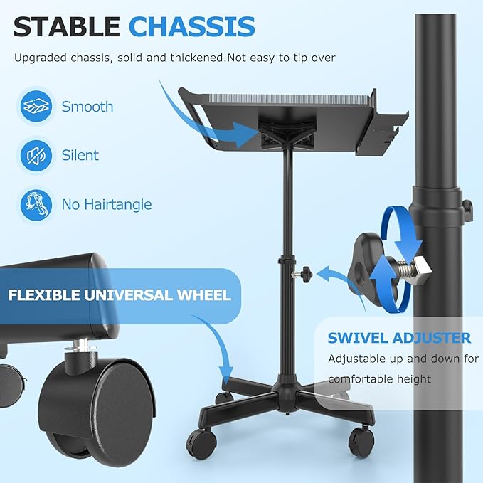 Hairstylist Tray on Wheels, Rolling Salon Tray with Holder and Hair Separator Stand, Salon Trolley Adjustable Tray with Storage Platform Dye Bowls and Tools for Hair Stylist