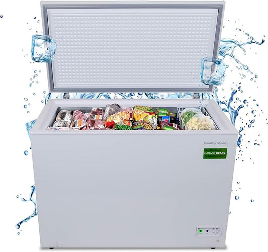 Hamilton Beach HBFRF1006 Chest Freezer-Adjustable Thermostat-Removable Vinyl Coated Wire Basket-Easy Defrost Drain-10 Cubic Feet, 10 cu ft, White (pack of 1)