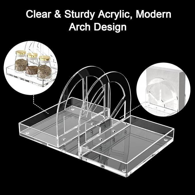 Acrylic Napkin Holder with Magnetic Assembly, Clear Space-Saving Napkin Dispenser & Salt Pepper Shakers Caddy, Modern Organizer for Kitchen Counter, Dining Table, Small Spaces, Office or Party（Large）