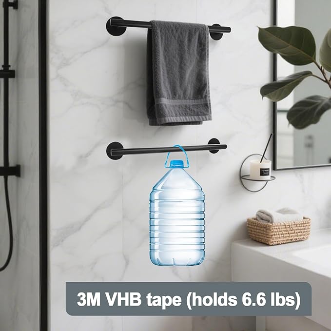 Hand Adhesive Bathroom Towel Bars,16 Inch Towel Racks for Bathroom or Kitchen Wall Mounted, Heavy Duty Hand Towel Holder Organizer, Modern Home Decor Towel Rod, Matte Black Single Bar