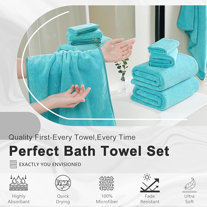 4 Piece Extra Large Bath Towel 35"x70" Oversized Bath Sheet Bath Towel Set for Bathroom Ultra Soft Cozy Highly Absorbent Quick Dry Bathroom Towel for Spa Gym Hotel,Shower Towel for Daily Use,Aqua Teal