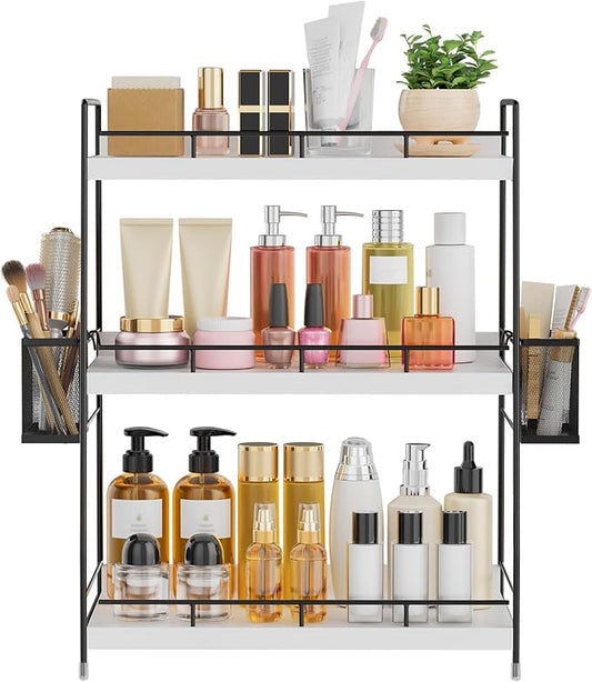 Bathroom Counter Organizer,Bathroom Countertop Organizer with Baskets,Vanity Organizers,Counter Shelf,Countertop Storage, Makeup Organizers(White)