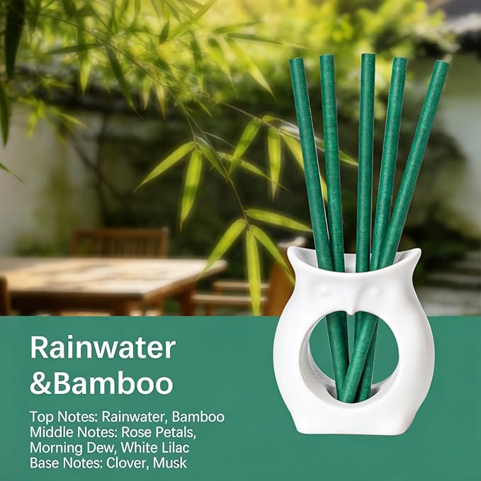 Non-Toxic Air Freshener Stix - Natural Essential Oils Infused, 30 Days Long-Lasting Freshness, 5 Pcs 6" Per Pack for Car Home Office，Ceramic Base not Included (Rainwater and Bamboo)