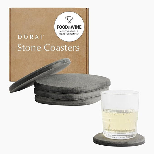 Dorai Home Stone Coaster Set – 4 Absorbent Diatomite Coasters for Instant Drying, Modern Design, Slate