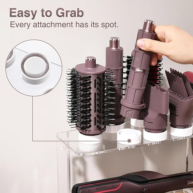 Hair Tool Holder for Dyson Airwrap Attachments, Storage Holder Compatible with Shark FlexStyle FlexFusion, Acrylic Display Rack Countertop Organizer Wall Mount for Hair Stylers, Clear&White