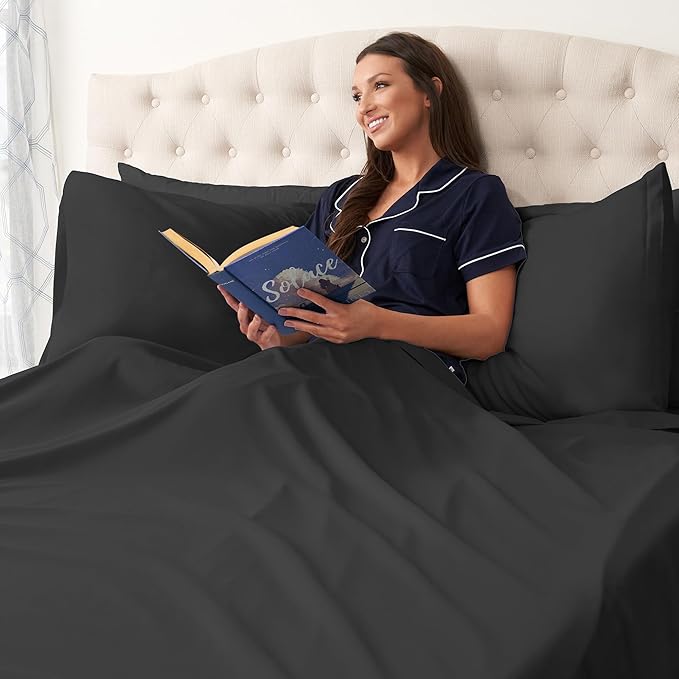 Northwest Ashford Home Essentials Bedding, 4 Piece King Size Sheet Set, Stretch Limo Black