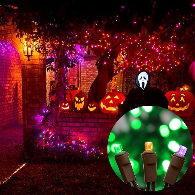 LAMPHOME Halloween String Lights - 21.6ft 100LED Orange Purple Green Mini Bulbs Lights, Halloween Lighting Decor for Outdoor&Indoor Use, Fairy Garden, Yard, Home, Party, Holiday Decoration