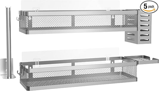 PUSDON Metal Wall Hanging Basket 2 Packs DIY Suitable for Multiple Scenes - Large Silver Grey Netting Suit