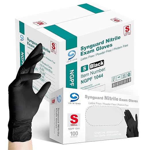 Jointown Basic Medical BLACK Nitrile Exam Gloves, 4 Mil,- Latex-Free & Powder-Free - NGPF1044 (Case of 1,000), Small