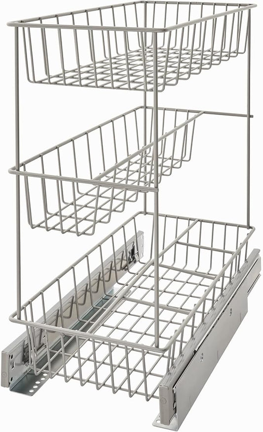 ClosetMaid 32105 Premium Wide 3-Tier Compact Kitchen Cabinet Pull-Out Basket, 8.75-Inch