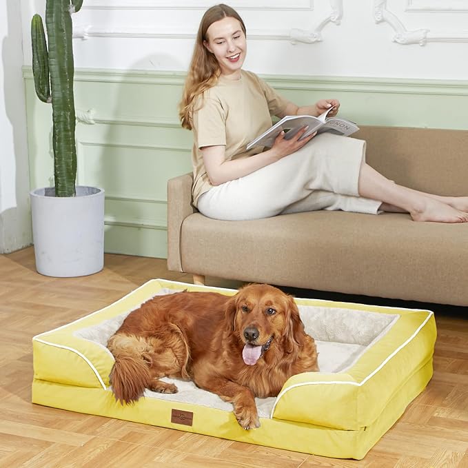Comfort Expression Orthopedic Dog Bed for Small Dogs 24x16 Inch, Waterproof Egg Crate Foam Small Pet Bed with Removable Bolsters, Dog Couch with Washable Cover & Non-Slip Bottom, Spicy Mustard