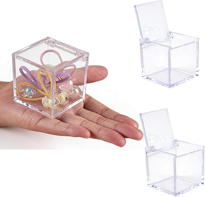 KissYou Small Acrylic Box Clear Boxes with Lid Acrylic Hinged Lid Box Coffee Pod Holder Candy Contanier Transparent Lucite Square Cube