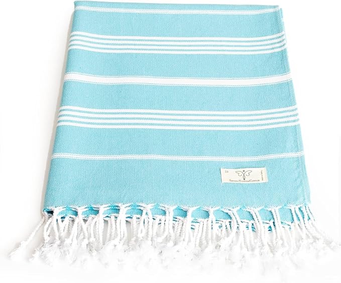 SMYRNA TURKISH COTTON Beach Blanket – Sand-Free Oversized Beach Throw 50x60 – Quick-Dry Lightweight Turkish Towel for Beach, Pool, Picnic & Outdoor Travel – Eco-Friendly Recycled Cotton, Turquoise