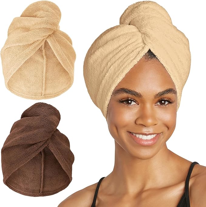 Turbie Twist 2-Pack Microfiber Hair Towel for Beauty, Travel, Gifting - Hair Wrap Turban for Straight, Wavy & Curly Hair - Premium Personal Care - Tonal
