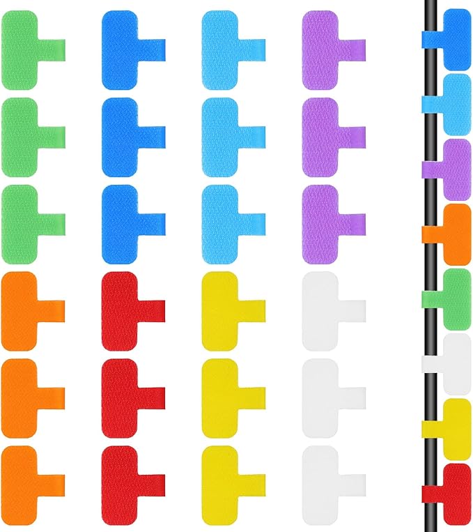 Cable Labels, Cord Labels for Electronics, Multi-Color Waterproof Cable Label Tags for Wire Management and Identification, Medium WireLabel for Management, Reusable Cord Label Can Write On - 24 Pcs