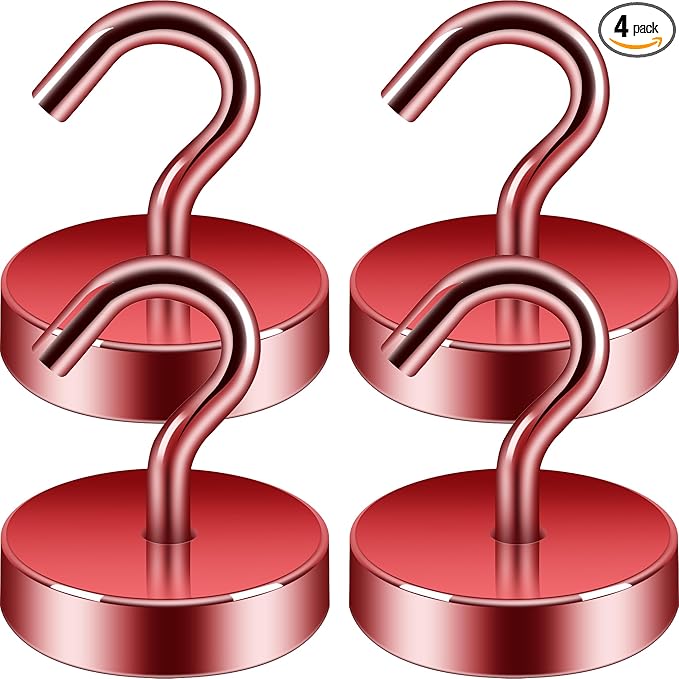 Neosmuk Magnetic Hooks, Cruise Ship Essentials, 8lb+ Heavy Duty Magnetic Hooks for Cruise Cabins, Refrigerator, Grill, Hanging, and Travel | Extra Strong Must-Haves Magnet Hook,Red