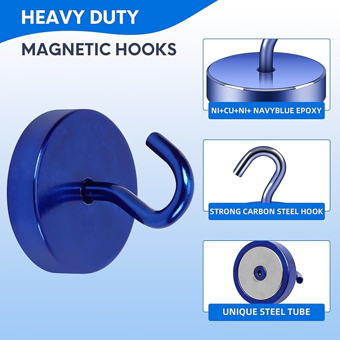 Neosmuk Magnetic Hooks, Cruise Ship Essentials, 10lb+ Heavy Duty Magnetic Hooks for Cruise Cabins, Refrigerator, Grill, Hanging, and Travel | Extra Strong Must-Haves Magnet Hook,Navyblue
