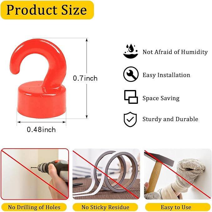 Small Magnetic Hooks for Refrigerator, Mini Magnetic Hooks for Cruise Cabins, Magnet Hook for Kitchen, Classroom, and Office - Pack of 10 (Colorful)