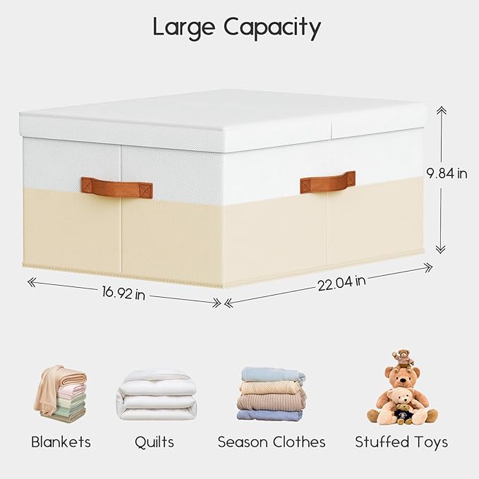 Extra Large Storage Bins - 4 Pack Closet Storage Boxes with Double-Open Lid & Divider Board, Stackable Colthes Storage Organizer, Fabric Basket with Label Tag for Home, Laundry