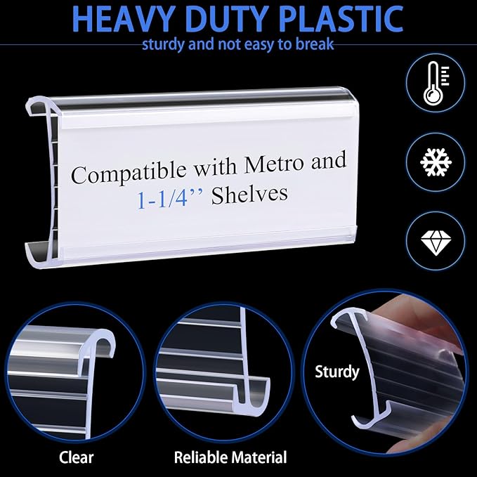 Yulejo 250 Pieces Wire Shelf Label Holders Wire Label Holder Plastic Shelf Tags for Shelving Metro Clips with Paper Inserts, Compatible with 1-1/4 Inch Shelves