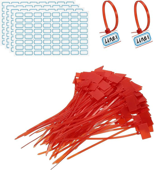PATIKIL 6inch Zip Ties, 200pcs Cable Ties Tags Nylon Wire Marking Label Self Locking Plastic Straps Write on with Label Tags Paper for Organization Cord Network Ethernet Marking, Red