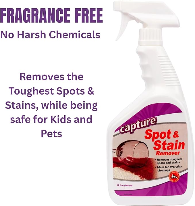 Capture Spot and Stain Remover Carpet - Dirt, Juice, Coffee, Wine, Food and Tough Rug Stains Eliminator - Couch, Sofa Cleaner and Stain Remover - Multi-Purpose Cleaning Essentials (32 oz) (2 Pack)