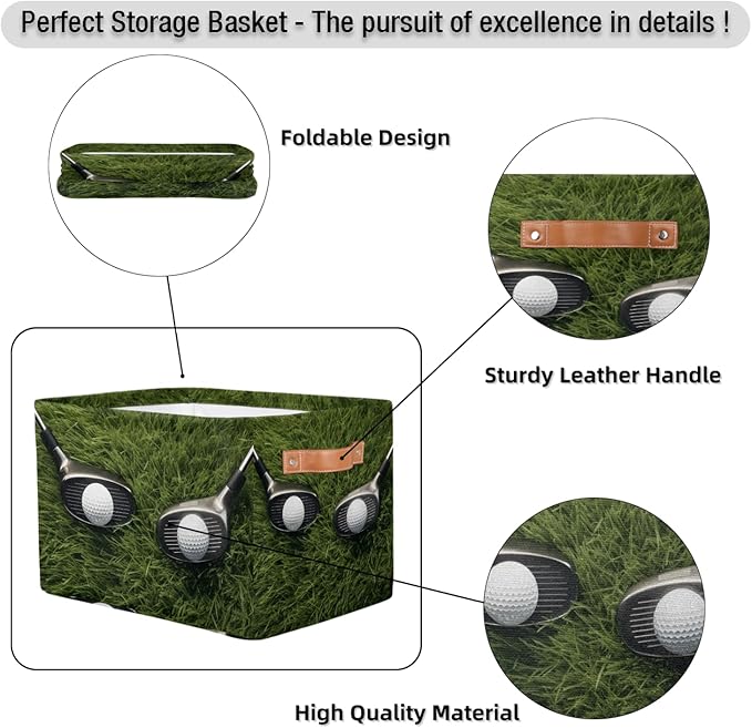 Golf Storage Baskets with Handles,Foldable Cubes Storage Box Bin,Waterproof Open Shelf Basket Organizer for Kid Clothes Toy Gift Baskets