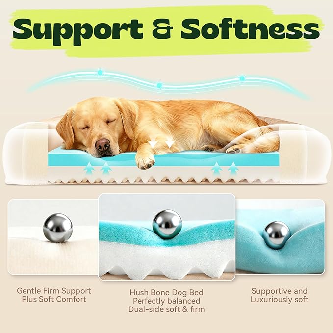 Cooling Orthopedic Extra Dog Beds with Washable Removable Cover,Cool Gel Memory Foam Couch Bed for Jumbo Dogs with Non-Slip Bottom and Egg-Crate Foam Big Waterproof,48.0" LX30.0 WX9.0 Th Beige