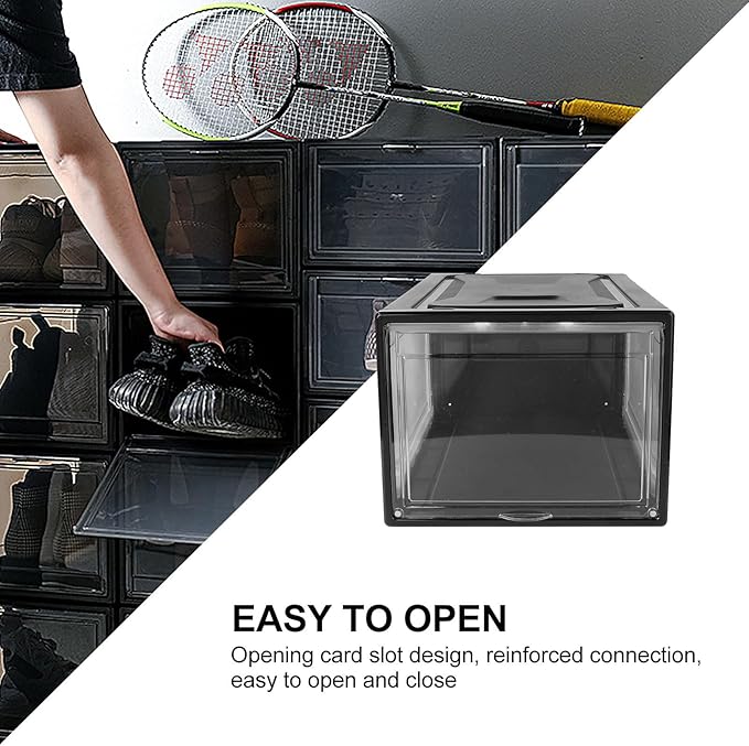 Large Stackable Shoe Storage Box with Black Latch Drawer-style Household Shoe Organizer for Men and Women Display and Closet Cabinet Container
